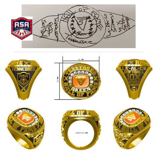 Tennessee Skeen ASA Softball Hall of Fame ring - Custom Champion Ring